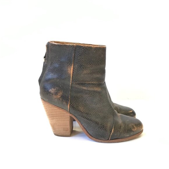 Rag & Bone Newbury Boots Booties Womens 38.5 8.5 Brown Leather Block Heel Zip Up - Picture 1 of 7